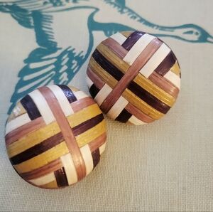 Vintage MCM Dome Basket Weave Rattan Statement Post Earrings